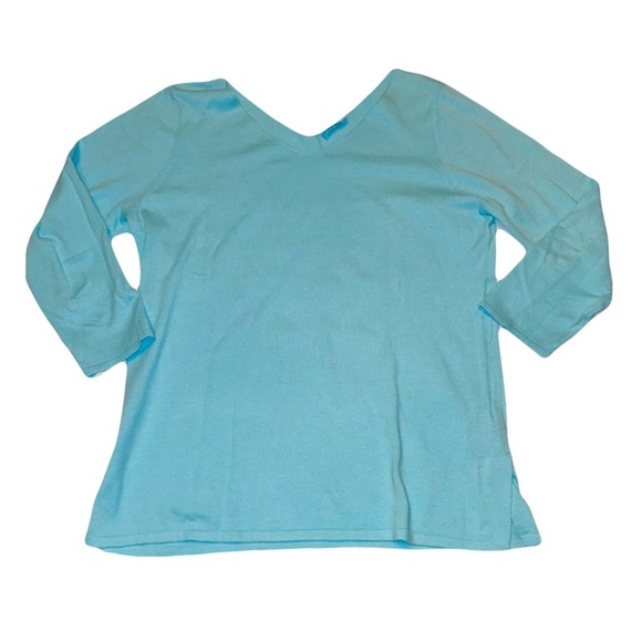 J. McLaughlin Women’s Double V Lightweight Sweater Teal Med Excellent Condition - Picture 1 of 5
